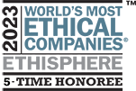 Award logo for 2023 World's Most Ethical Companies Ethisphere 5-Time Honoree